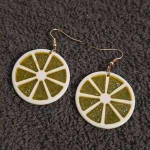 Jewelry Lemon Slice Drop Earrings Women OS Yellow Glitter Fruit Resin